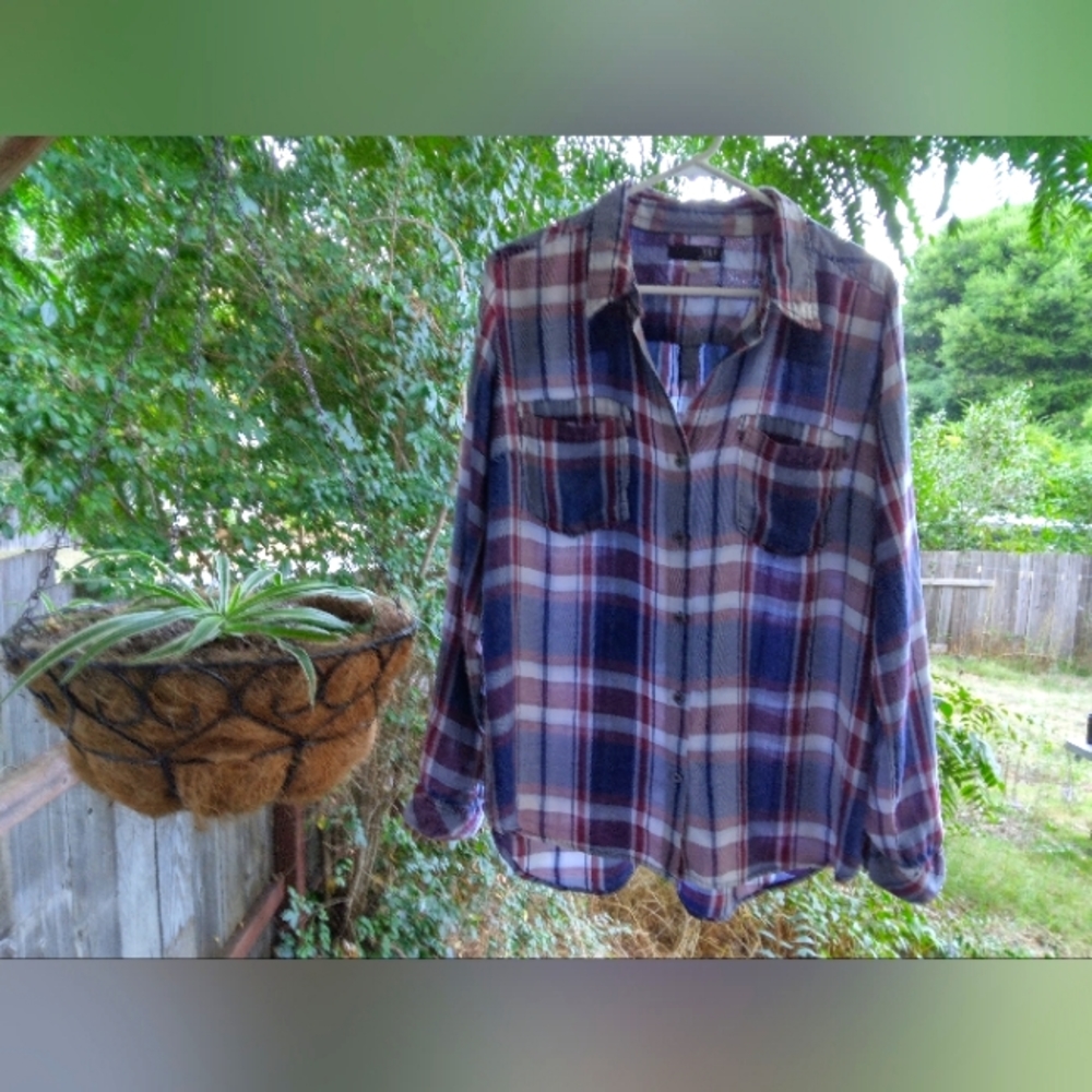 Kut from the Kloth Plaid Button Down Shirt - Blue and Red